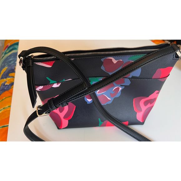 Kate Spade Patrice Bold Roses Black Red Floral Print Satchel Crossbody Handbag - Picture 4 of 13